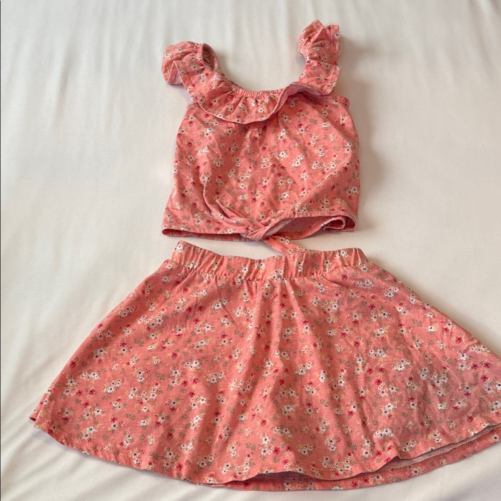 btween Coral Floral Lace-Trimmed Set